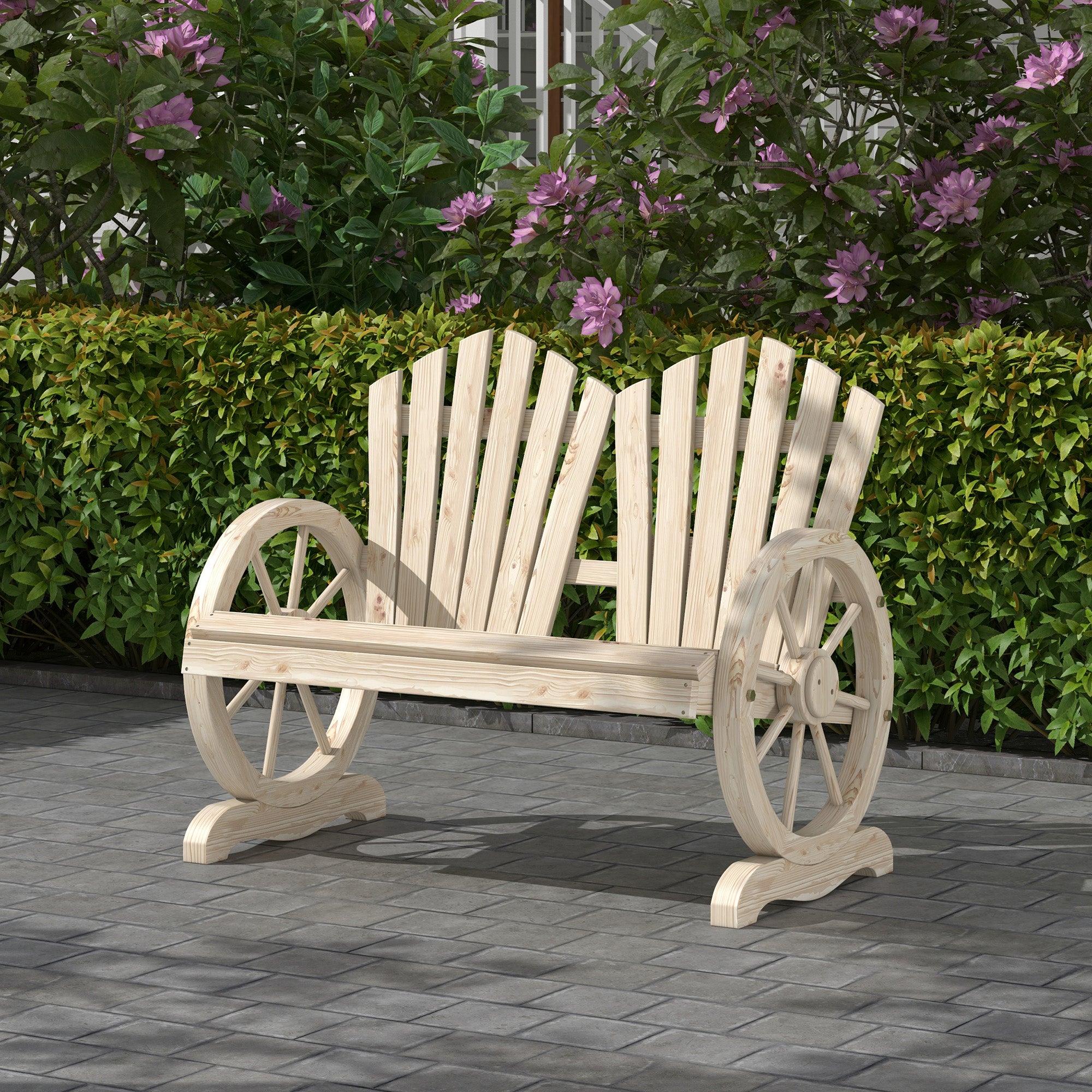 2-Seater Solid Wood Garden Bench with Armrest, Patio Furniture 250kg Capacity, Rustic Bench for Garden, Terrace, and other Outdoor Areas, 108 x 66 x 95 cm, Natural Wood