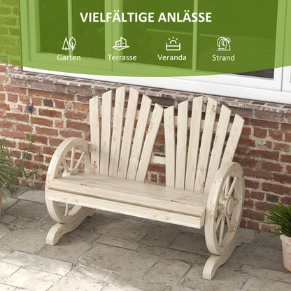 2-Seater Solid Wood Garden Bench with Armrest, Patio Furniture 250kg Capacity, Rustic Bench for Garden, Terrace, and other Outdoor Areas, 108 x 66 x 95 cm, Natural Wood