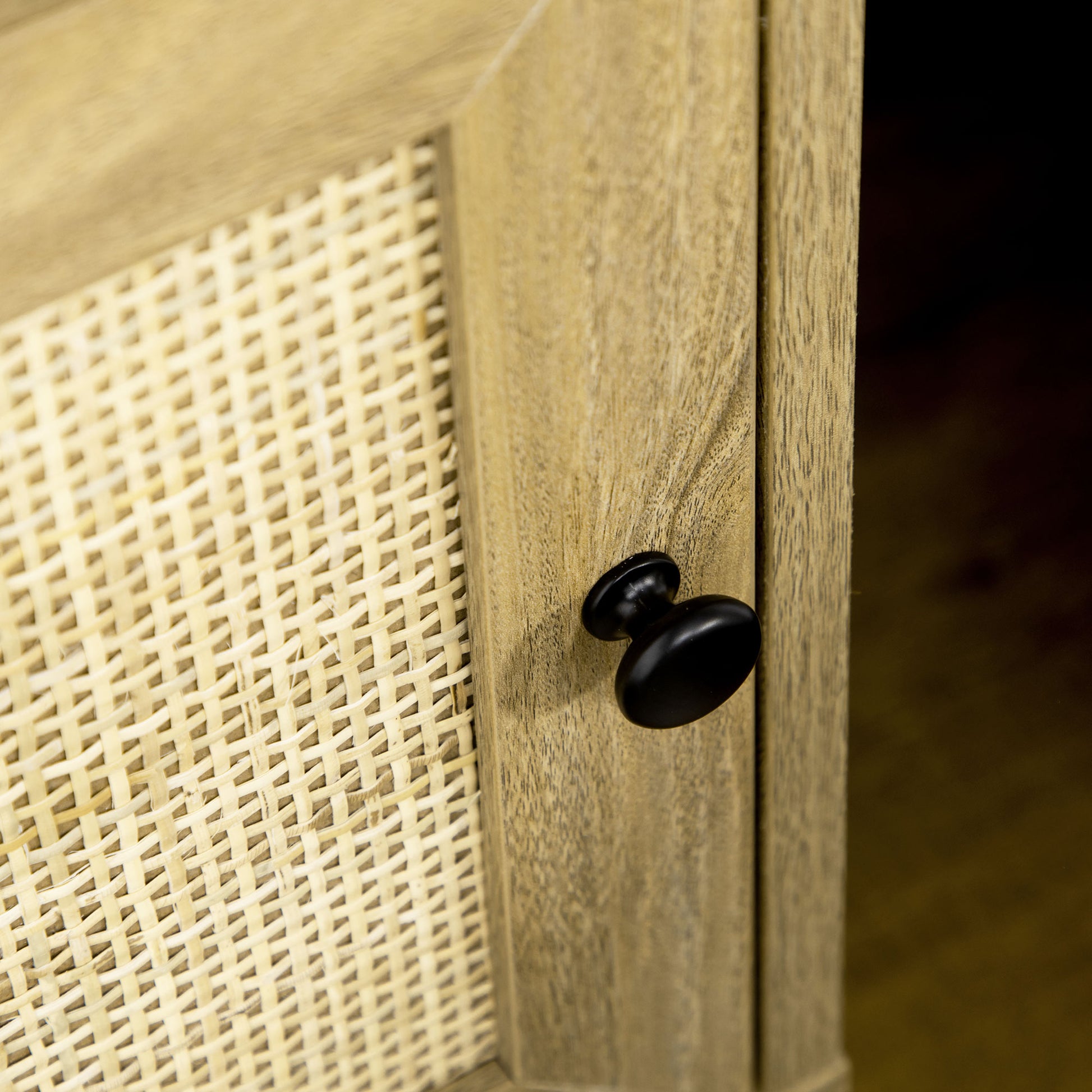 Nightstand Bedside Table with Rattan Door Open Compartment and Anti-tip Side Table for Bedroom Living Room 39x35x60 cm Natural