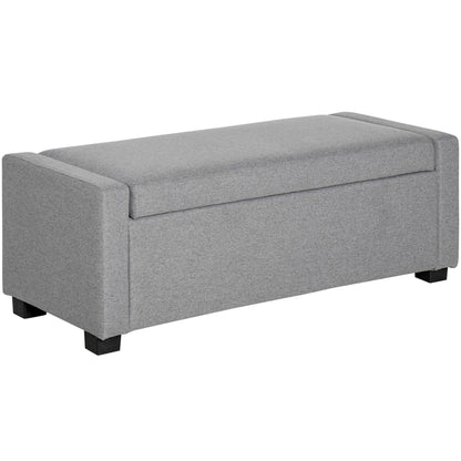 Storage Bench, Upholstered Bench with Storage Compartment, Bed End Bench, Modern Design, Plastic, Gray Fabric, Multiuse, 120x50x44cm, Gray