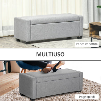 Storage Bench, Upholstered Bench with Storage Compartment, Bed End Bench, Modern Design, Plastic, Gray Fabric, Multiuse, 120x50x44cm, Gray