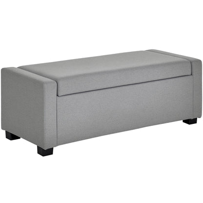 Storage Bench, Upholstered Bench with Storage Compartment, Bed End Bench, Modern Design, Plastic, Gray Fabric, Multiuse, 120x50x44cm, Gray