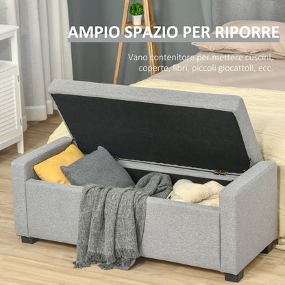 Storage Bench, Upholstered Bench with Storage Compartment, Bed End Bench, Modern Design, Plastic, Gray Fabric, Multiuse, 120x50x44cm, Gray