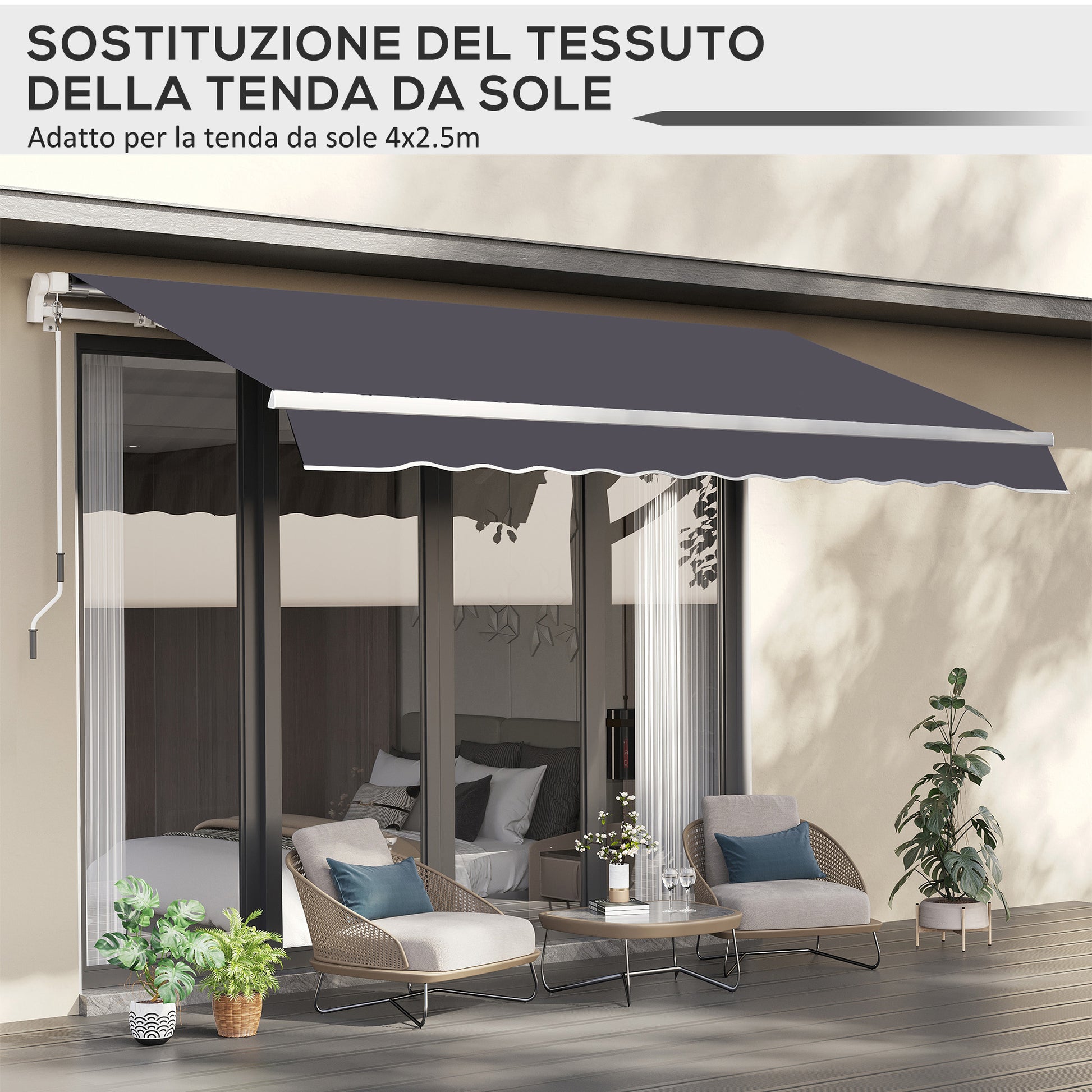 Replacement Canopy for Retractable Sunshade Awning, Replacement Fabric for 3.6x3 m Awning in Polyester, UV 30+, for Balcony, Patio, Terrace, Outdoor, Garden, Gray