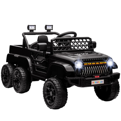 Kids Electric Car, Kids Electric Buggy, 4x4 and 2x2 Modes, with 2.4Ghz Remote Control, 2 x 12V Motors, 3 Speeds, Rear Trailer, Music, Horn, LED Lights, Black
