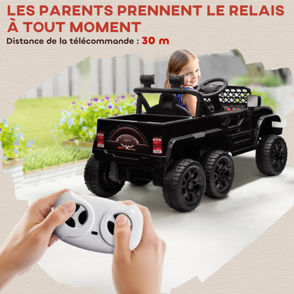 Kids Electric Car, Kids Electric Buggy, 4x4 and 2x2 Modes, with 2.4Ghz Remote Control, 2 x 12V Motors, 3 Speeds, Rear Trailer, Music, Horn, LED Lights, Black