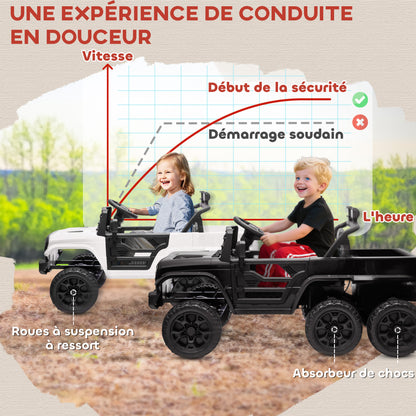 Kids Electric Car, Kids Electric Buggy, 4x4 and 2x2 Modes, with 2.4Ghz Remote Control, 2 x 12V Motors, 3 Speeds, Rear Trailer, Music, Horn, LED Lights, Black