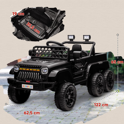 Kids Electric Car, Kids Electric Buggy, 4x4 and 2x2 Modes, with 2.4Ghz Remote Control, 2 x 12V Motors, 3 Speeds, Rear Trailer, Music, Horn, LED Lights, Black