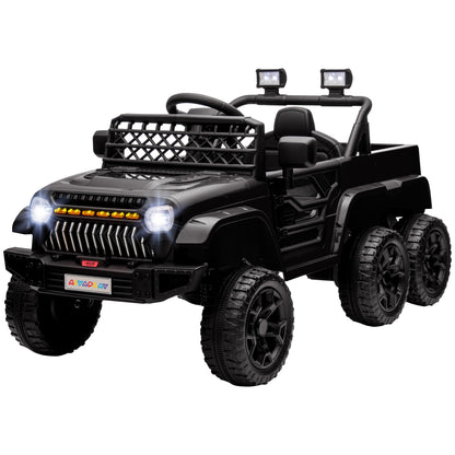 Kids Electric Car, Kids Electric Buggy, 4x4 and 2x2 Modes, with 2.4Ghz Remote Control, 2 x 12V Motors, 3 Speeds, Rear Trailer, Music, Horn, LED Lights, Black