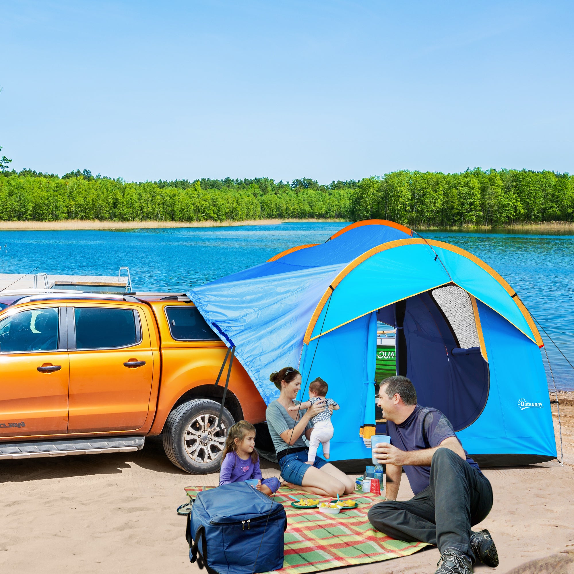 Car Tent for 6 People, Waterproof 2000mm Car Tent with Sunshade Rain Layer SUV Tailgate Tent with UV Protection, Awning Sun Protection for Camping, Travel 240 x 210 x 210 cm