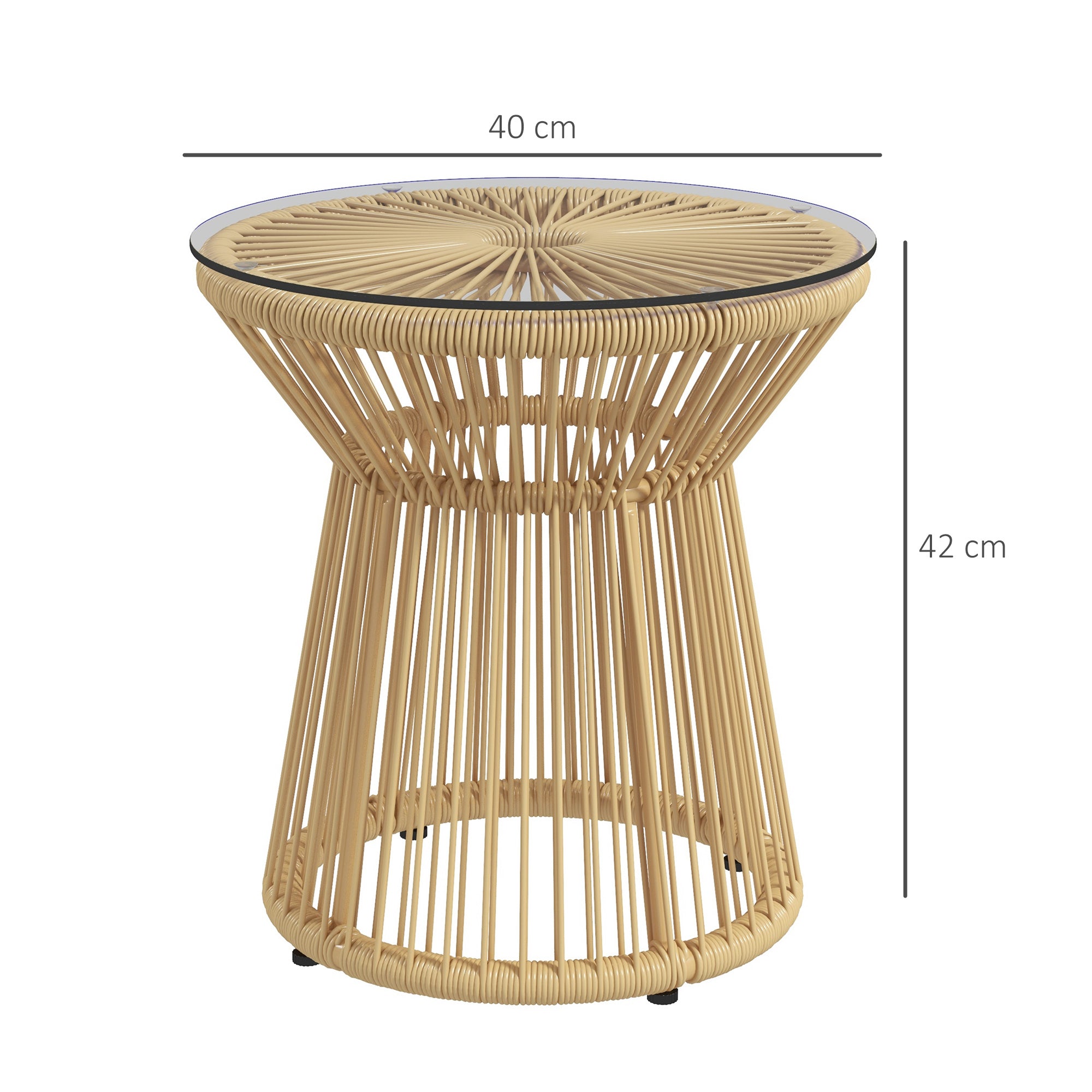 Synthetic Rattan Side Table Round Coffee Table with Tempered Glass Top and Metal Frame 30 kg Load Capacity for Patio Garden Balcony Ø40x42 cm Beige
