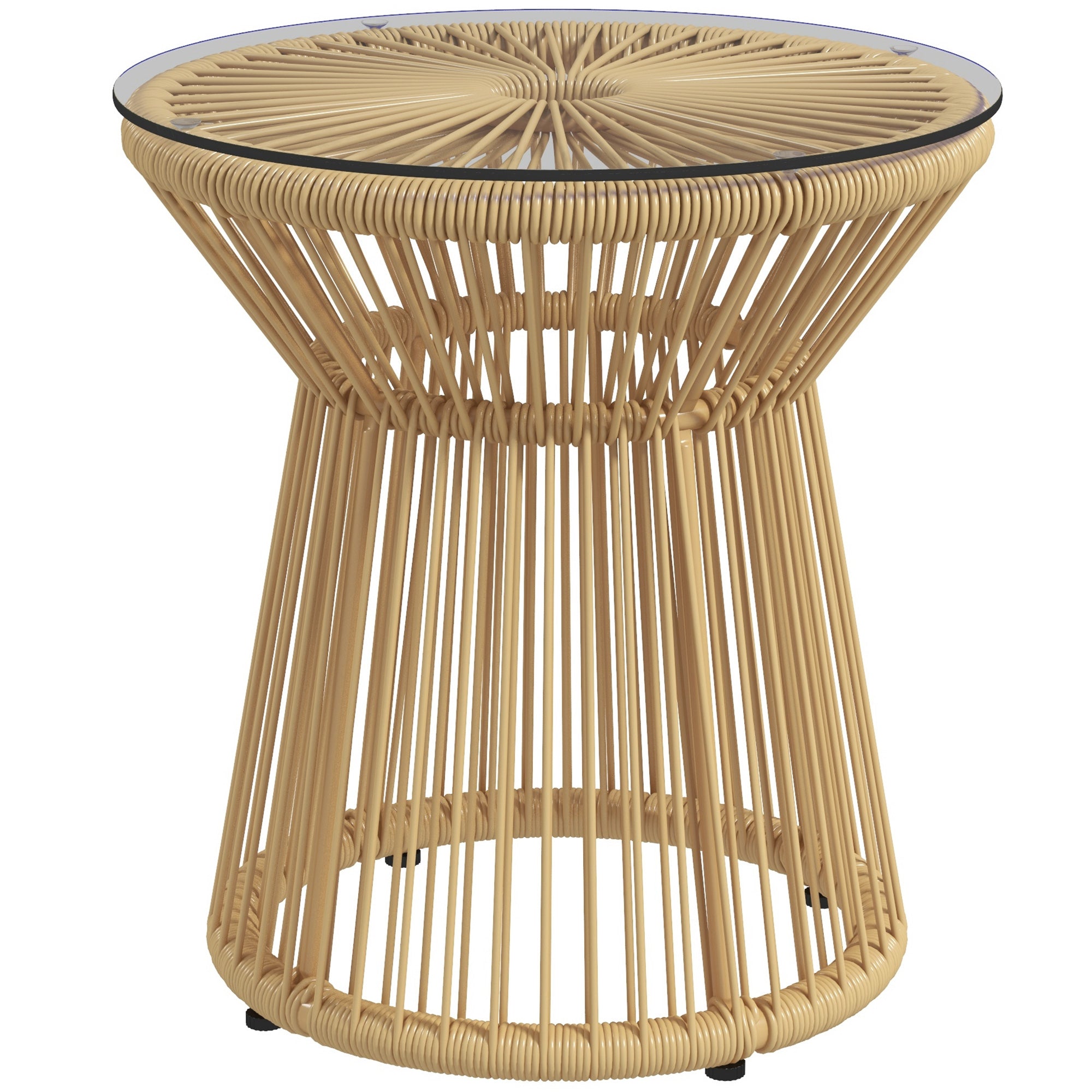 Synthetic Rattan Side Table Round Coffee Table with Tempered Glass Top and Metal Frame 30 kg Load Capacity for Patio Garden Balcony Ø40x42 cm Beige