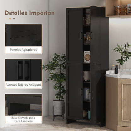 Kitchen Pantry Cabinet Kitchen Storage Cabinet Auxiliary Cabinet with Doors and Adjustable Shelves Anti-tip for Dining Room Living Room 60x30x171 cm Black