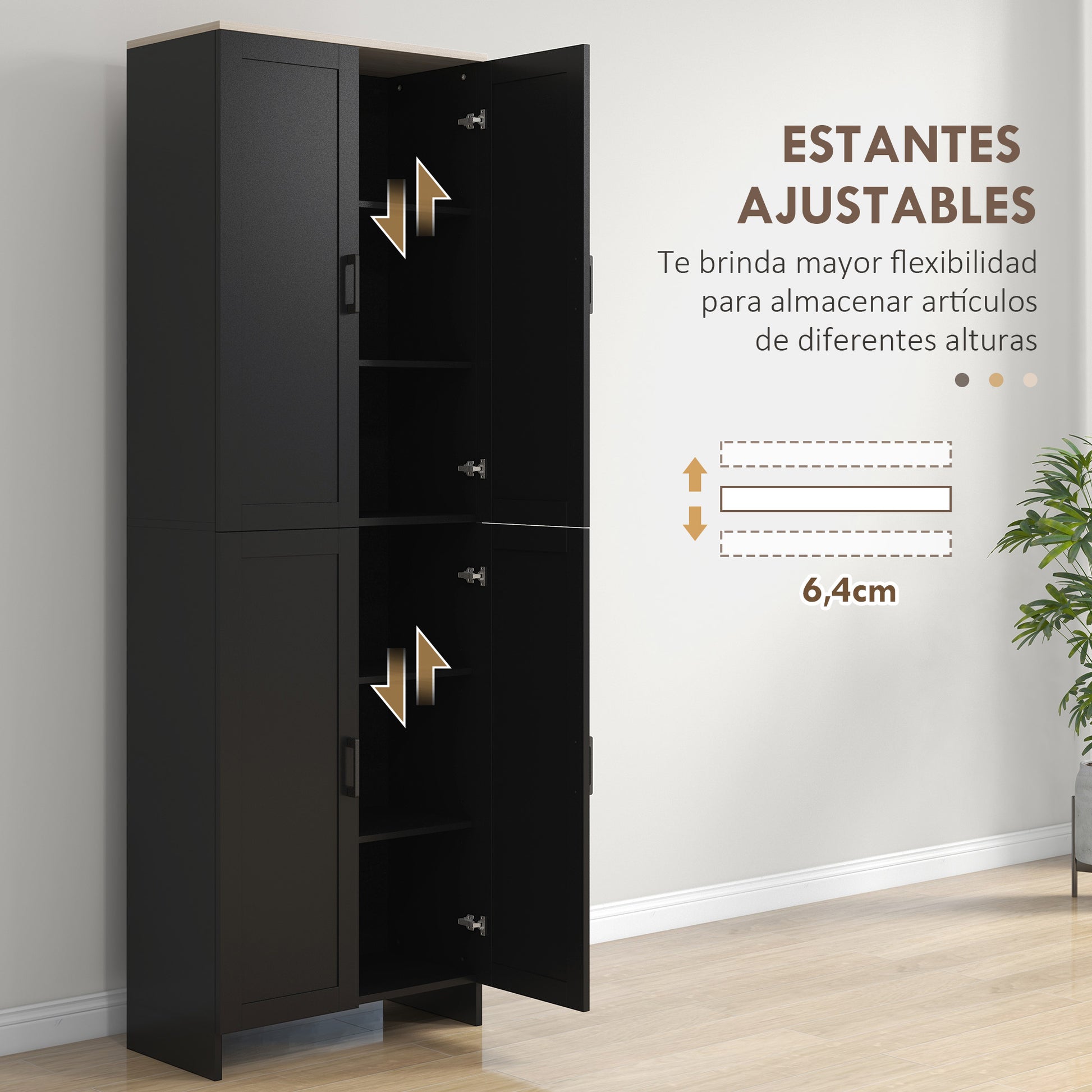 Kitchen Pantry Cabinet Kitchen Storage Cabinet Auxiliary Cabinet with Doors and Adjustable Shelves Anti-tip for Dining Room Living Room 60x30x171 cm Black