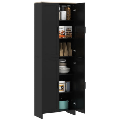 Kitchen Pantry Cabinet Kitchen Storage Cabinet Auxiliary Cabinet with Doors and Adjustable Shelves Anti-tip for Dining Room Living Room 60x30x171 cm Black