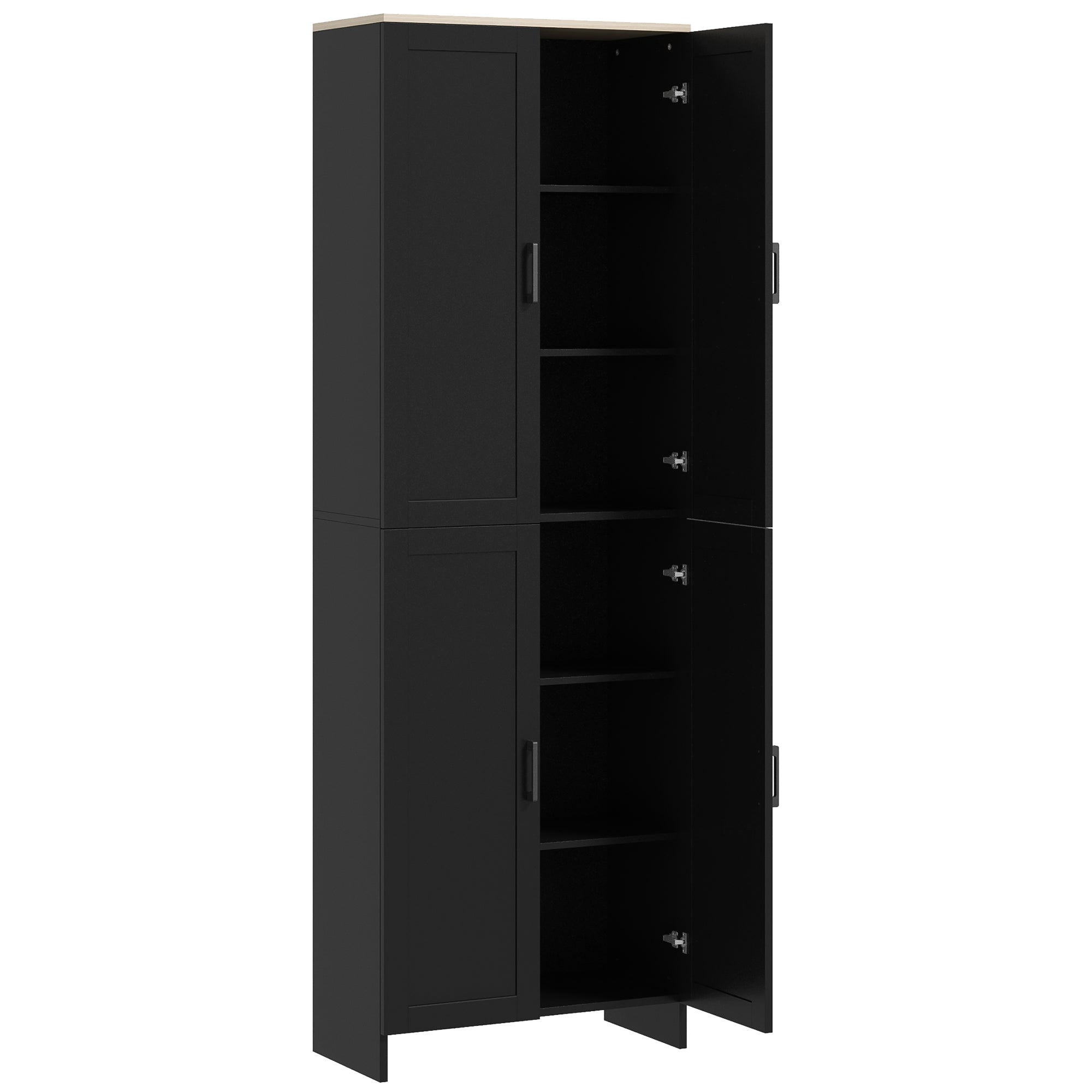 Kitchen Pantry Cabinet Kitchen Storage Cabinet Auxiliary Cabinet with Doors and Adjustable Shelves Anti-tip for Dining Room Living Room 60x30x171 cm Black