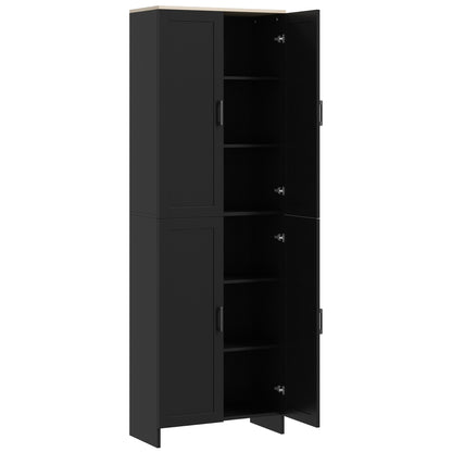 Kitchen Pantry Cabinet Kitchen Storage Cabinet Auxiliary Cabinet with Doors and Adjustable Shelves Anti-tip for Dining Room Living Room 60x30x171 cm Black