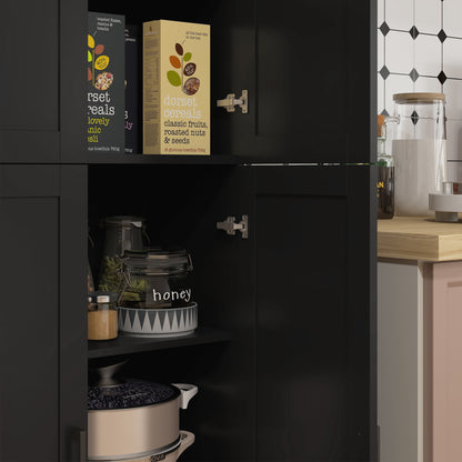 Kitchen Pantry Cabinet Kitchen Storage Cabinet Auxiliary Cabinet with Doors and Adjustable Shelves Anti-tip for Dining Room Living Room 60x30x171 cm Black