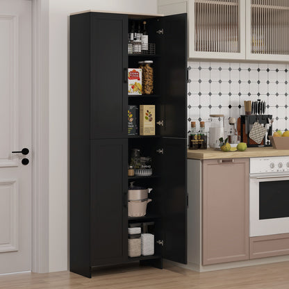 Kitchen Pantry Cabinet Kitchen Storage Cabinet Auxiliary Cabinet with Doors and Adjustable Shelves Anti-tip for Dining Room Living Room 60x30x171 cm Black