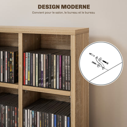 CD and DVD Storage, Multimedia Shelf with 24 Compartments, maximum capacity of 480 CDs/312 DVDs, wooden bookshelf with adjustable shelves, 89 x 20 x 130.5 cm, Natural Wood
