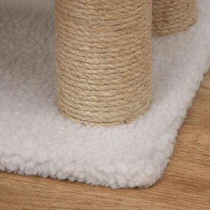 Cat Stairs 4-Step Pet Stairs with Scratching Posts Ball Dog Stairs Pet Steps for Cats up to 5 kg Plush Jute White 60 x 40 x 64 cm