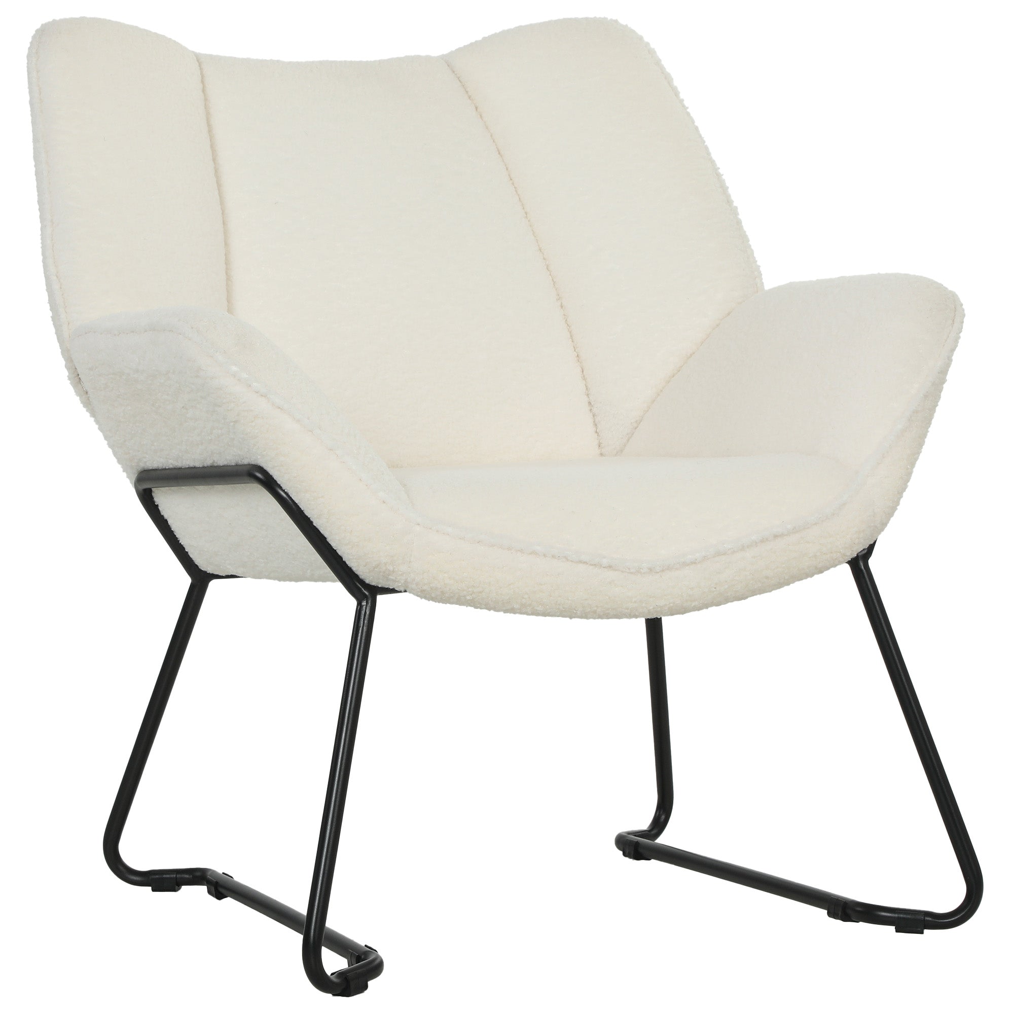 Sherpa-Fleece Lounge Chair — Modern Armchair with Armrests, Wide Back & Steel Legs, White