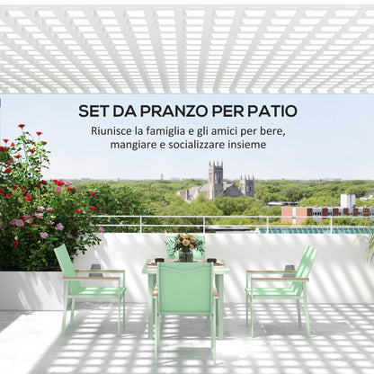 5-Piece Garden Set, Outdoor Set with 4 Armchairs with Mesh Fabric and Square Dining Table in Steel, Green