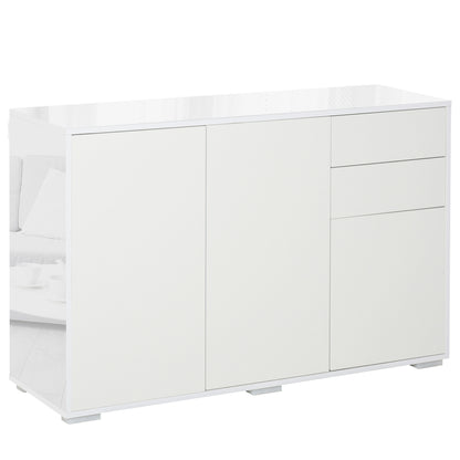 Living Room Sideboard with 3 Doors 2 Drawers and Adjustable Interior Shelf Storage Cabinet for Kitchen Bedroom Anti-tipping 117x36x74 cm High Gloss White