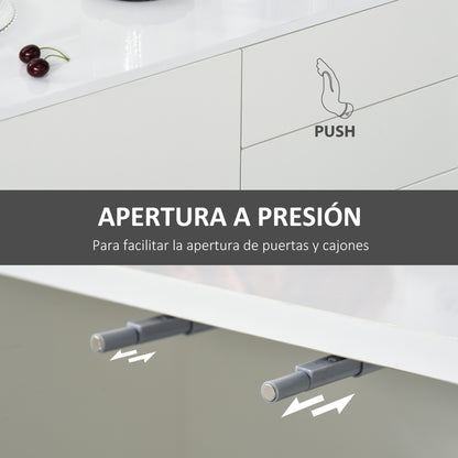 Living Room Sideboard with 3 Doors 2 Drawers and Adjustable Interior Shelf Storage Cabinet for Kitchen Bedroom Anti-tipping 117x36x74 cm High Gloss White