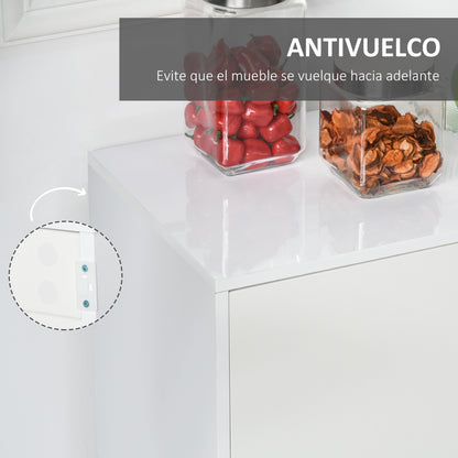 Living Room Sideboard with 3 Doors 2 Drawers and Adjustable Interior Shelf Storage Cabinet for Kitchen Bedroom Anti-tipping 117x36x74 cm High Gloss White