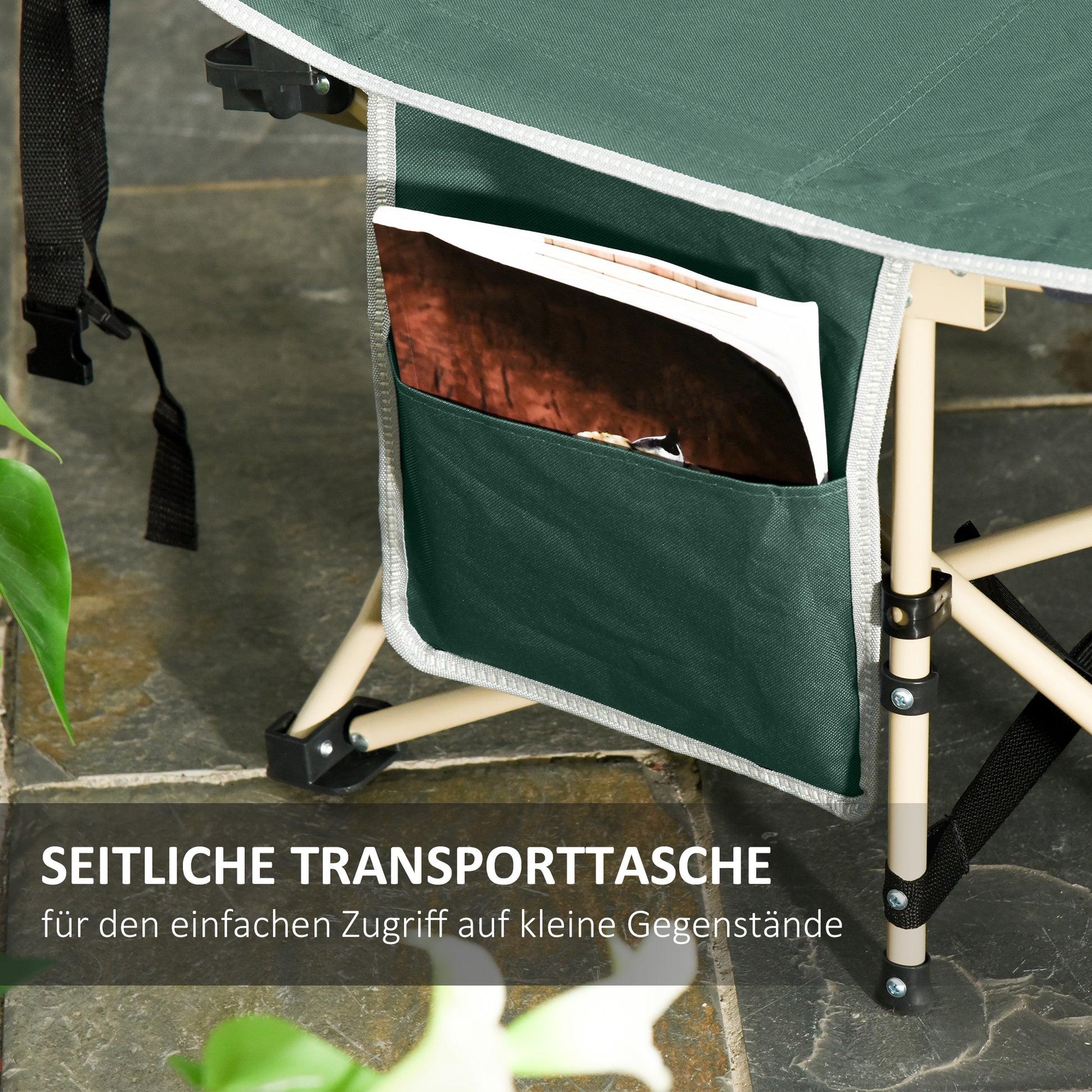Folding camping bed with carry bag 190 x 68 x 52 cm Camping bed up to 150 kg Guest bed for adults Folding bed for indoor, outdoor, garden camping trips Green