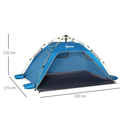 Beach Shelter Pop Up Beach Tent for 1-2 Persons with Sun Protection Beach Shade with Zipper Door, Carry Bag for Family, Picnic, Beach, Sky Blue