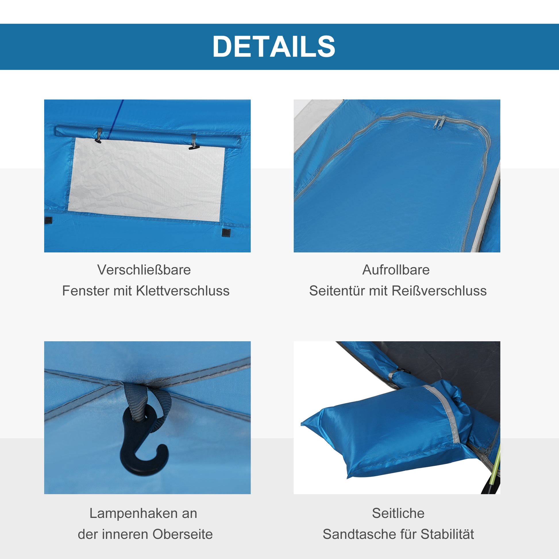 Beach Shelter Pop Up Beach Tent for 1-2 Persons with Sun Protection Beach Shade with Zipper Door, Carry Bag for Family, Picnic, Beach, Sky Blue