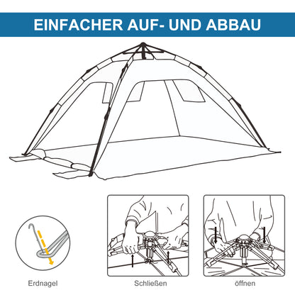 Beach Shelter Pop Up Beach Tent for 1-2 Persons with Sun Protection Beach Shade with Zipper Door, Carry Bag for Family, Picnic, Beach, Sky Blue