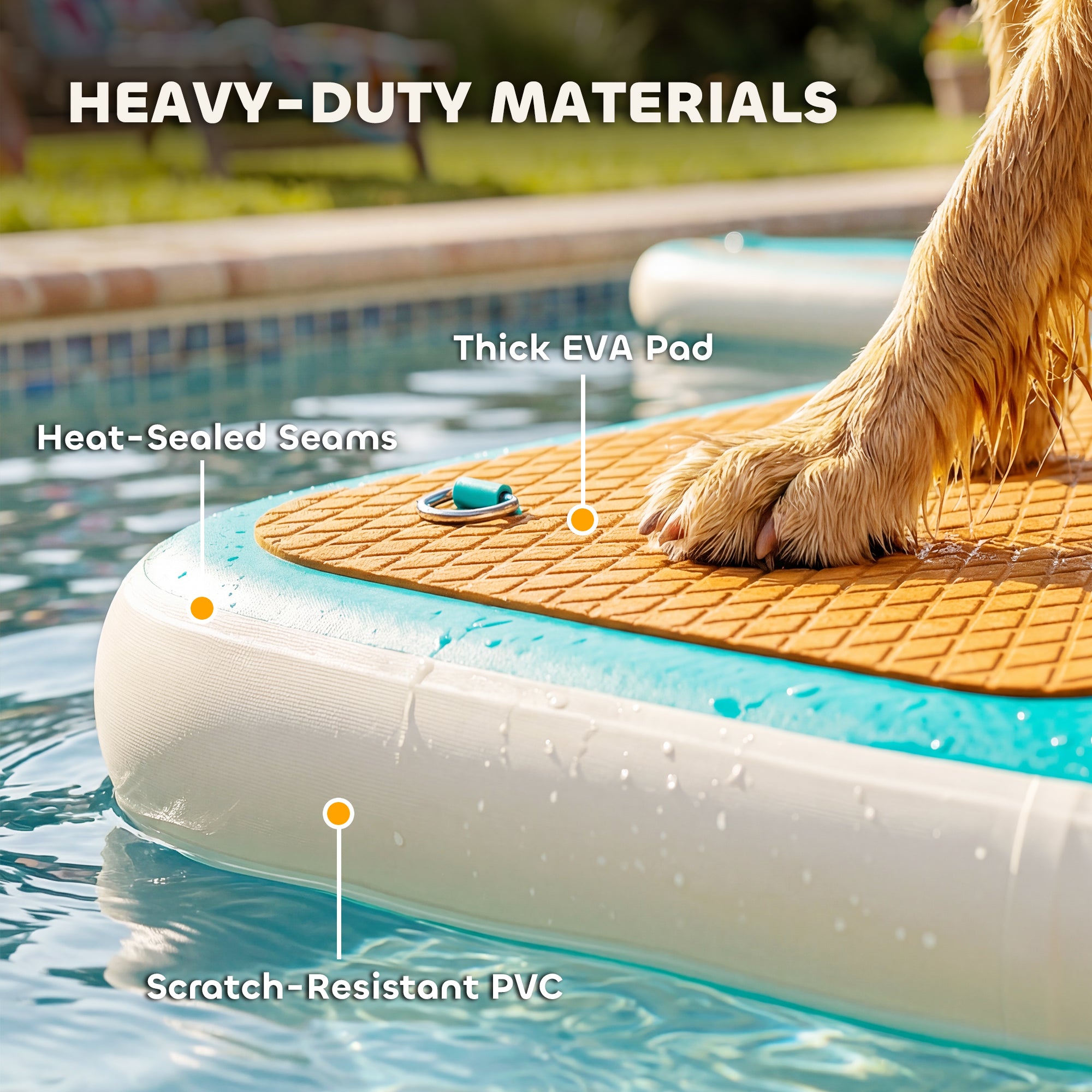 Inflatable Dog Water Ramp — 59.4 x 40.2 x 5.9 in Portable Floating Dock with Non-Slip EVA Surface, Ladder for Pools, Boats & Lakes, Supports Up to 220 lb