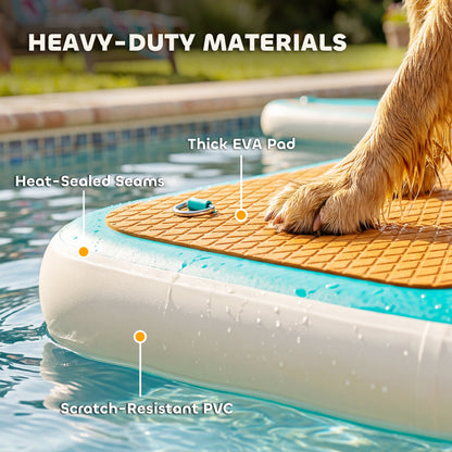 Inflatable Dog Water Ramp — 59.4 x 40.2 x 5.9 in Portable Floating Dock with Non-Slip EVA Surface, Ladder for Pools, Boats & Lakes, Supports Up to 220 lb