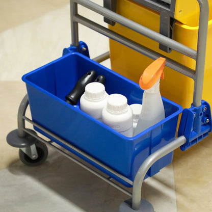 Cleaning Cart Service Cart with 25L Mop Bucket Wringer Bucket and Shelves for Hotel Office 72x49.5x95 cm Yellow