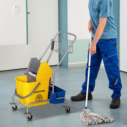 Cleaning Cart Service Cart with 25L Mop Bucket Wringer Bucket and Shelves for Hotel Office 72x49.5x95 cm Yellow