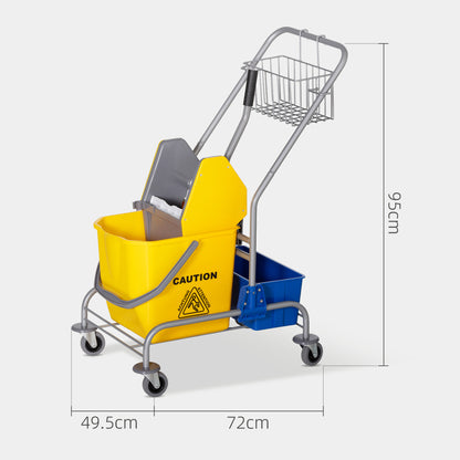 Cleaning Cart Service Cart with 25L Mop Bucket Wringer Bucket and Shelves for Hotel Office 72x49.5x95 cm Yellow