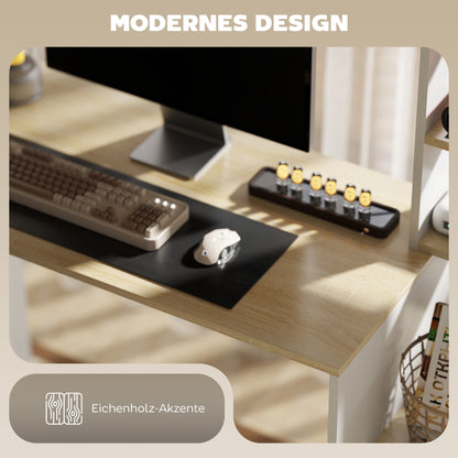 Desk 113 x 45 cm Computer Desk Office Desk with Open Shelves, CPU Stand, Steel Frame for Home Office, Bedroom Oak