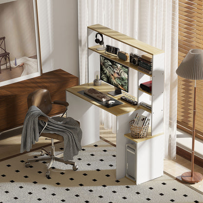 Desk 113 x 45 cm Computer Desk Office Desk with Open Shelves, CPU Stand, Steel Frame for Home Office, Bedroom Oak