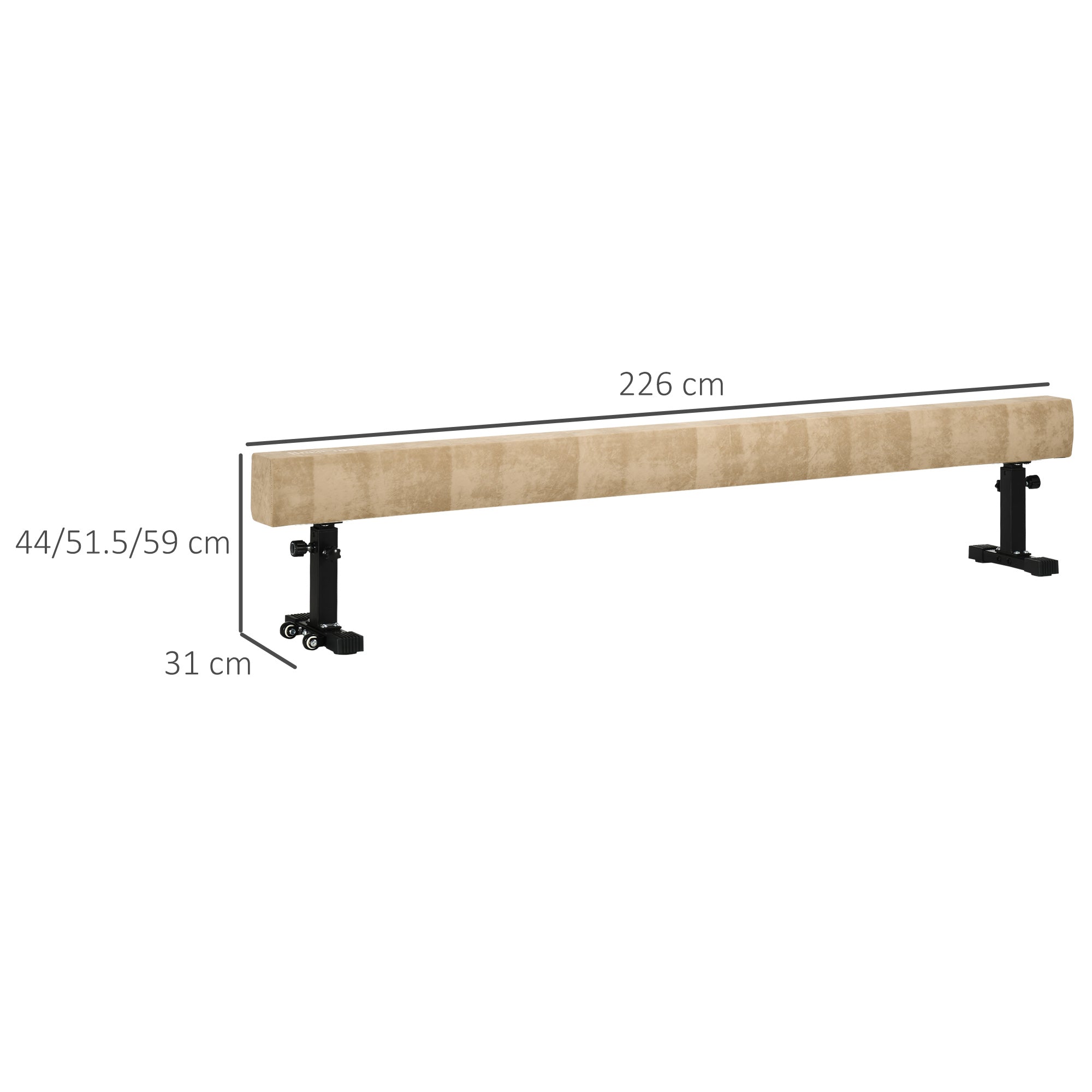 Home Artistic Gymnastics Beam with Adjustable Height, Wheels, and Non-slip Feet, for Children 6+ Years, 226x31x59cm, Brown
