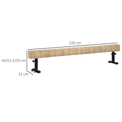 Home Artistic Gymnastics Beam with Adjustable Height, Wheels, and Non-slip Feet, for Children 6+ Years, 226x31x59cm, Brown