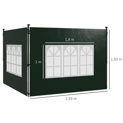 Side Walls for Gazebo 3x3 m and 3x6 m Set of 2 Walls for Canopy with Windows 293x193 cm Dark Green