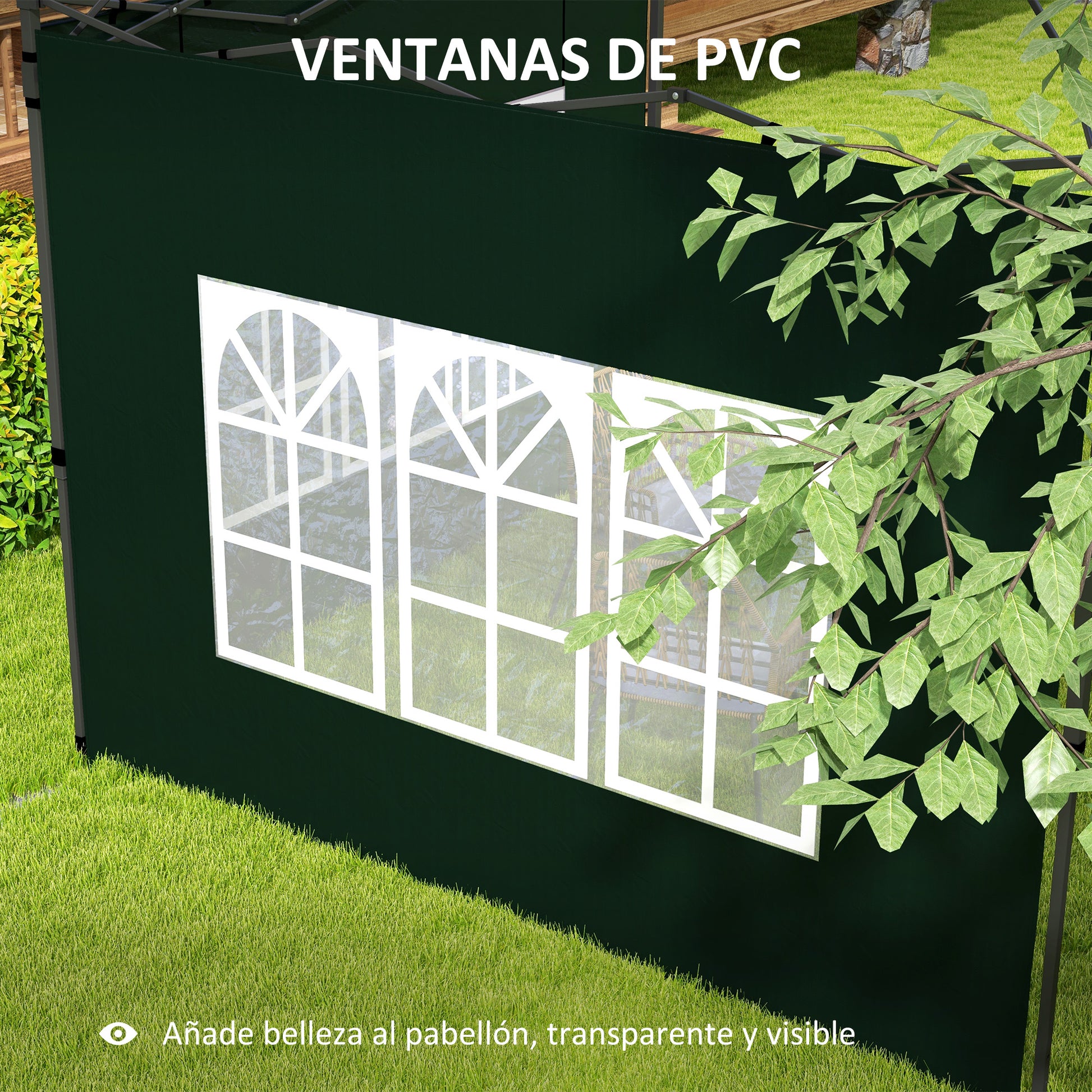 Side Walls for Gazebo 3x3 m and 3x6 m Set of 2 Walls for Canopy with Windows 293x193 cm Dark Green