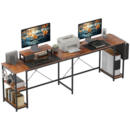 L-Shaped Desk with Shelf, Computer Desk with Monitor Stand & 2 Hooks Reversible Gaming Table Corner Desk for Office, Bedroom, 168 x 120 x 90 cm, Rustic Brown