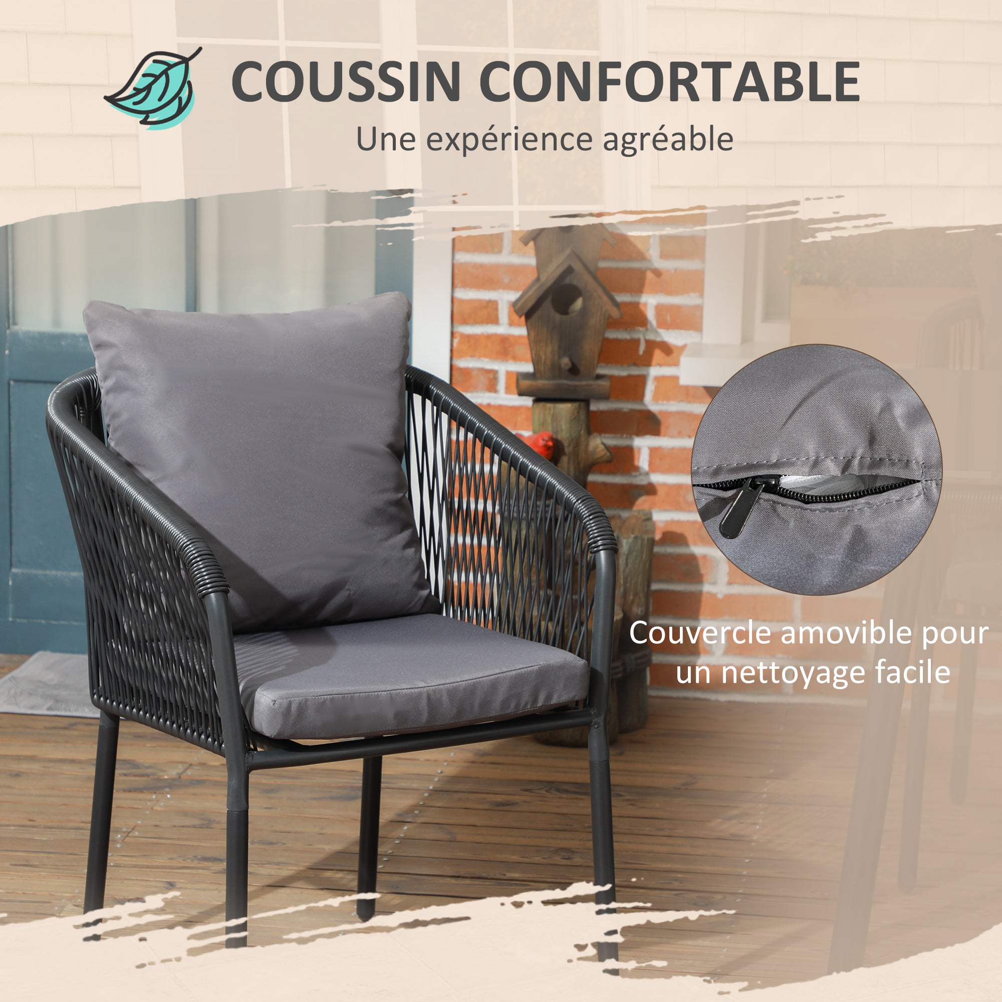 4-Person Garden Lounge Set Rattan Dining Set with Stackable Chairs, Glass Top Table, Aluminum Frame, Gray and Black