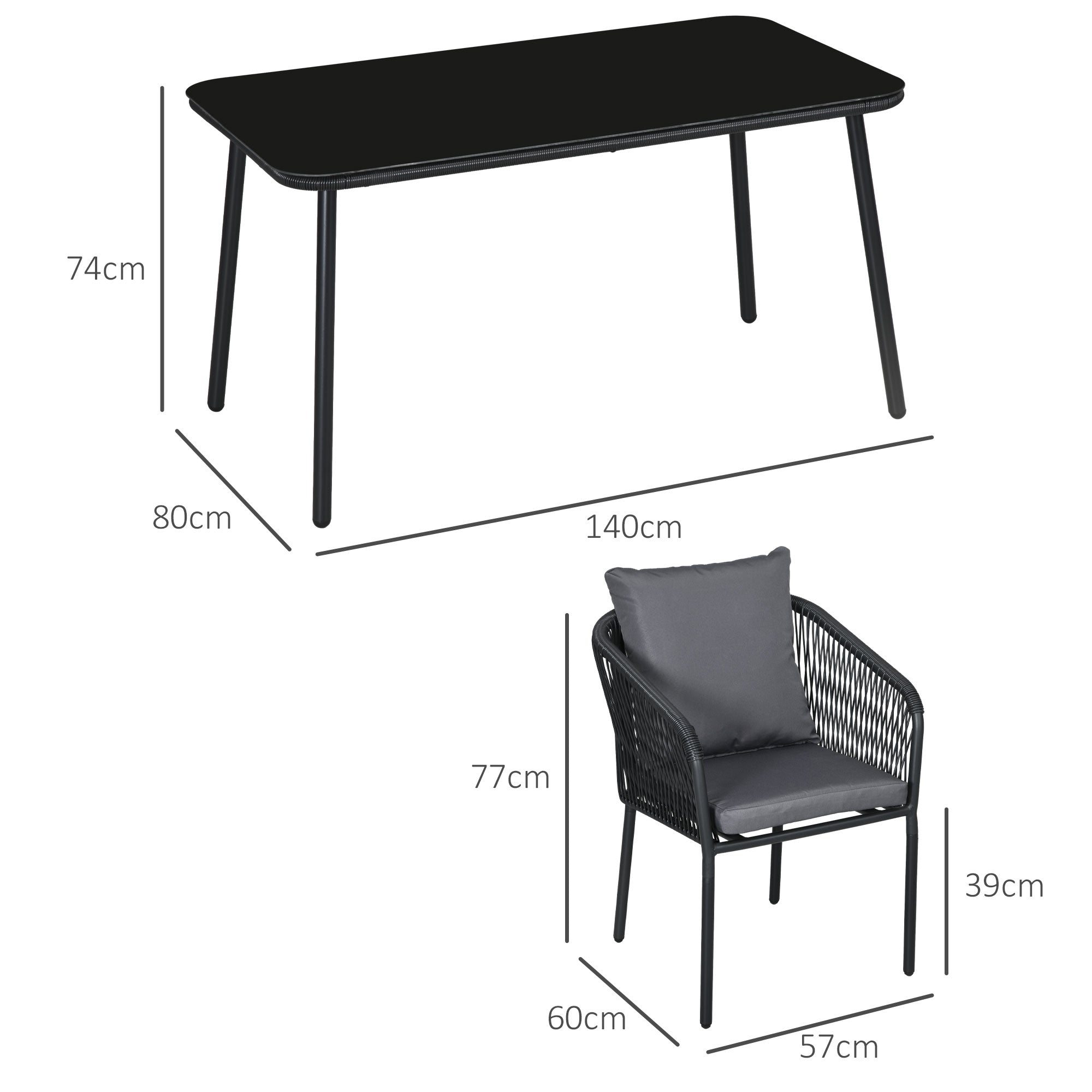 4-Person Garden Lounge Set Rattan Dining Set with Stackable Chairs, Glass Top Table, Aluminum Frame, Gray and Black