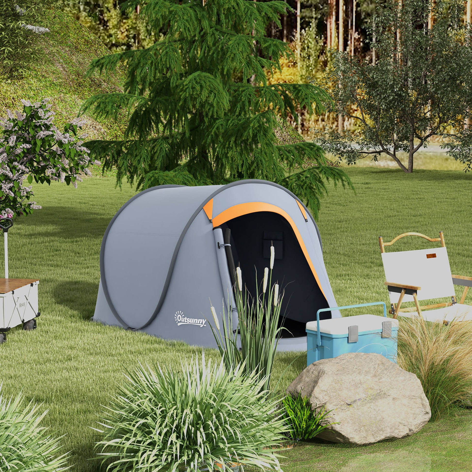 Pop-Up Tent for 2-3 People Camping Tent Portable Foldable Waterproof with Window Door and Carrying Bag for Fishing Hiking 245x148x105 cm Gray