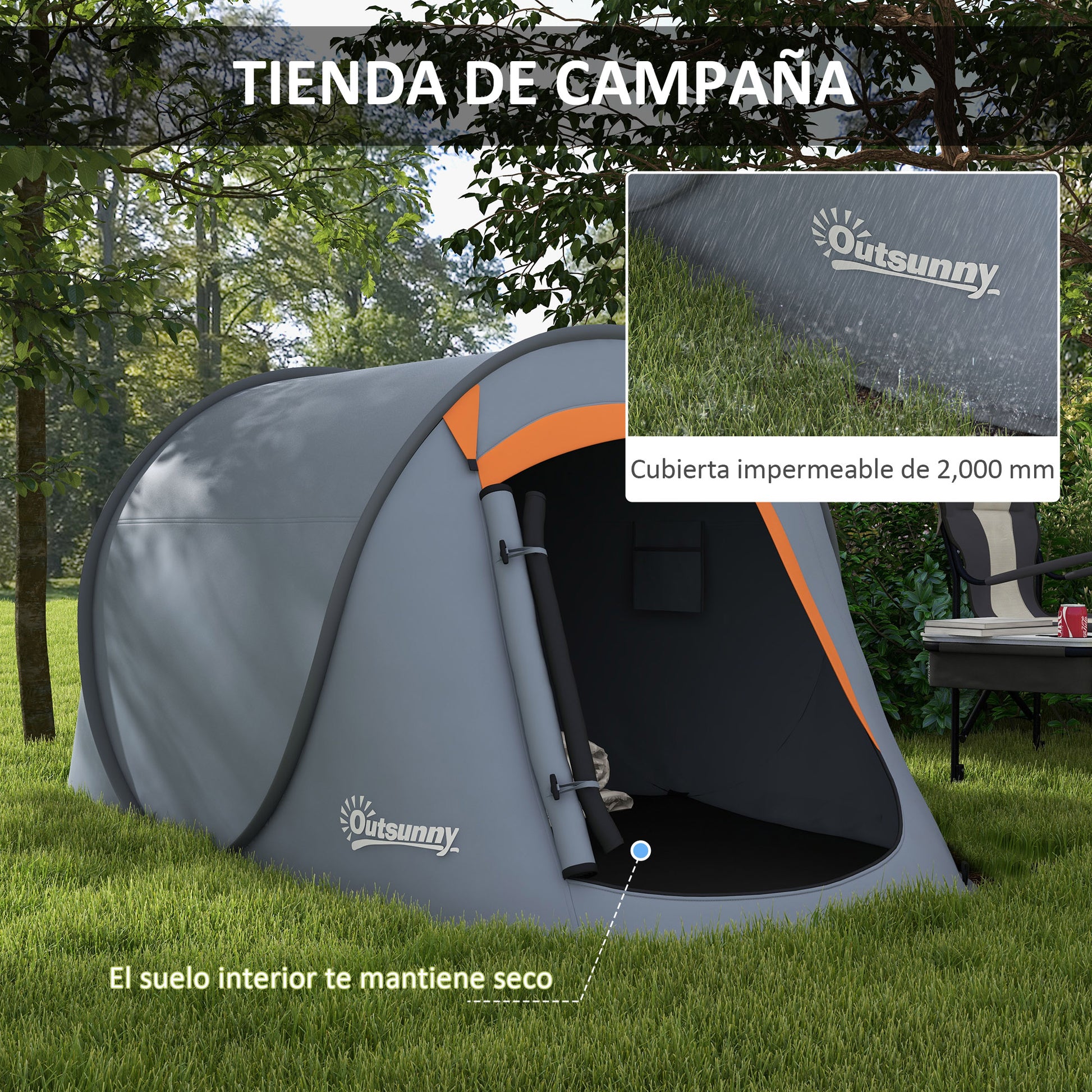 Pop-Up Tent for 2-3 People Camping Tent Portable Foldable Waterproof with Window Door and Carrying Bag for Fishing Hiking 245x148x105 cm Gray